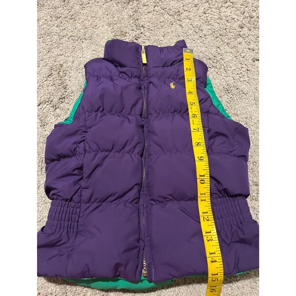 Ralph Lauren Reversible Emerald Green Purple Quilted Puffer Zipper Closure Vest